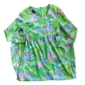 Vintage Rare Birds Neon Abstract Art To Wear Groovy Psychedelic Maxi Dress